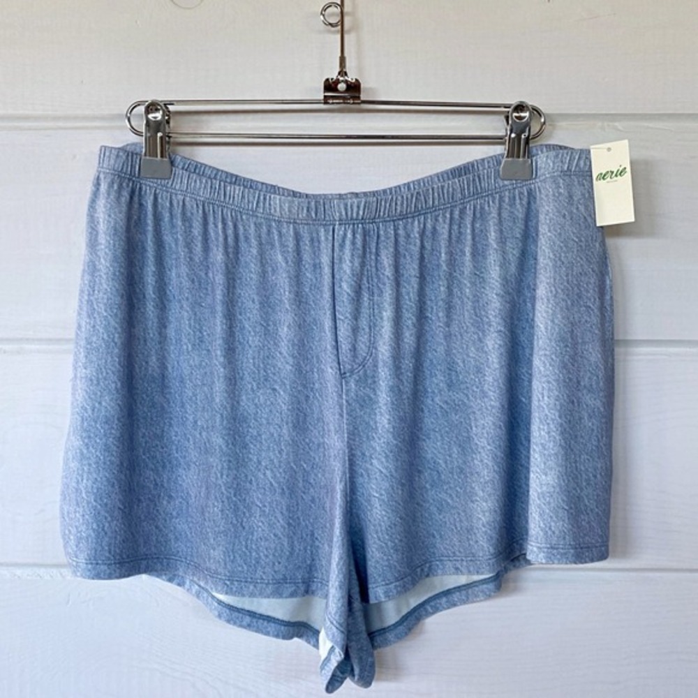 AE Aerie REAL SOFT Comfy COOLING Pajama Shorts Boxer Sleep Lounge XL Denim Print - Picture 7 of 12
